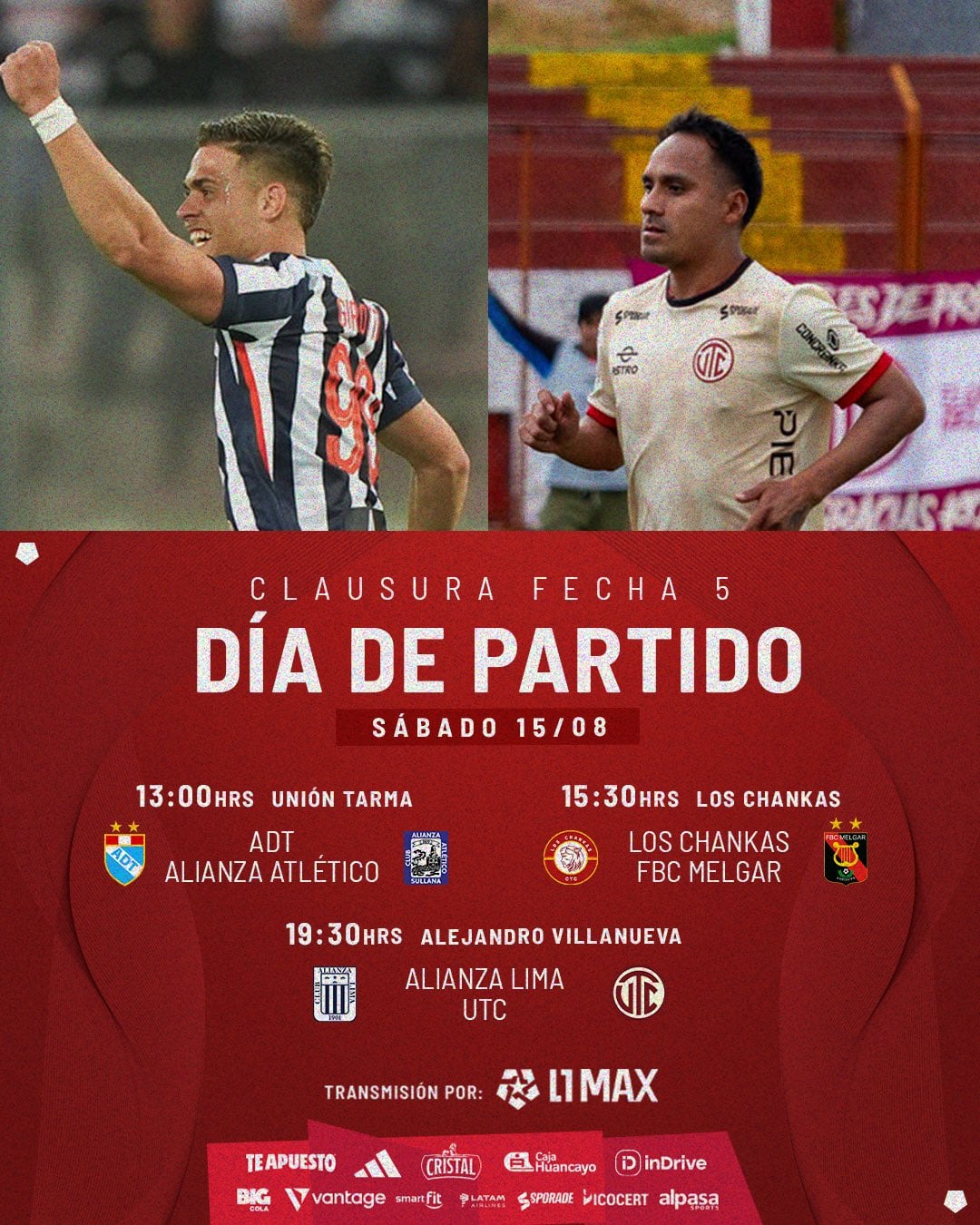 Programación del sábado 15 de agosto por el Torneo Clausura 2026.