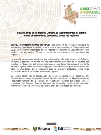 Comunicado oficial sobre la Cumbre