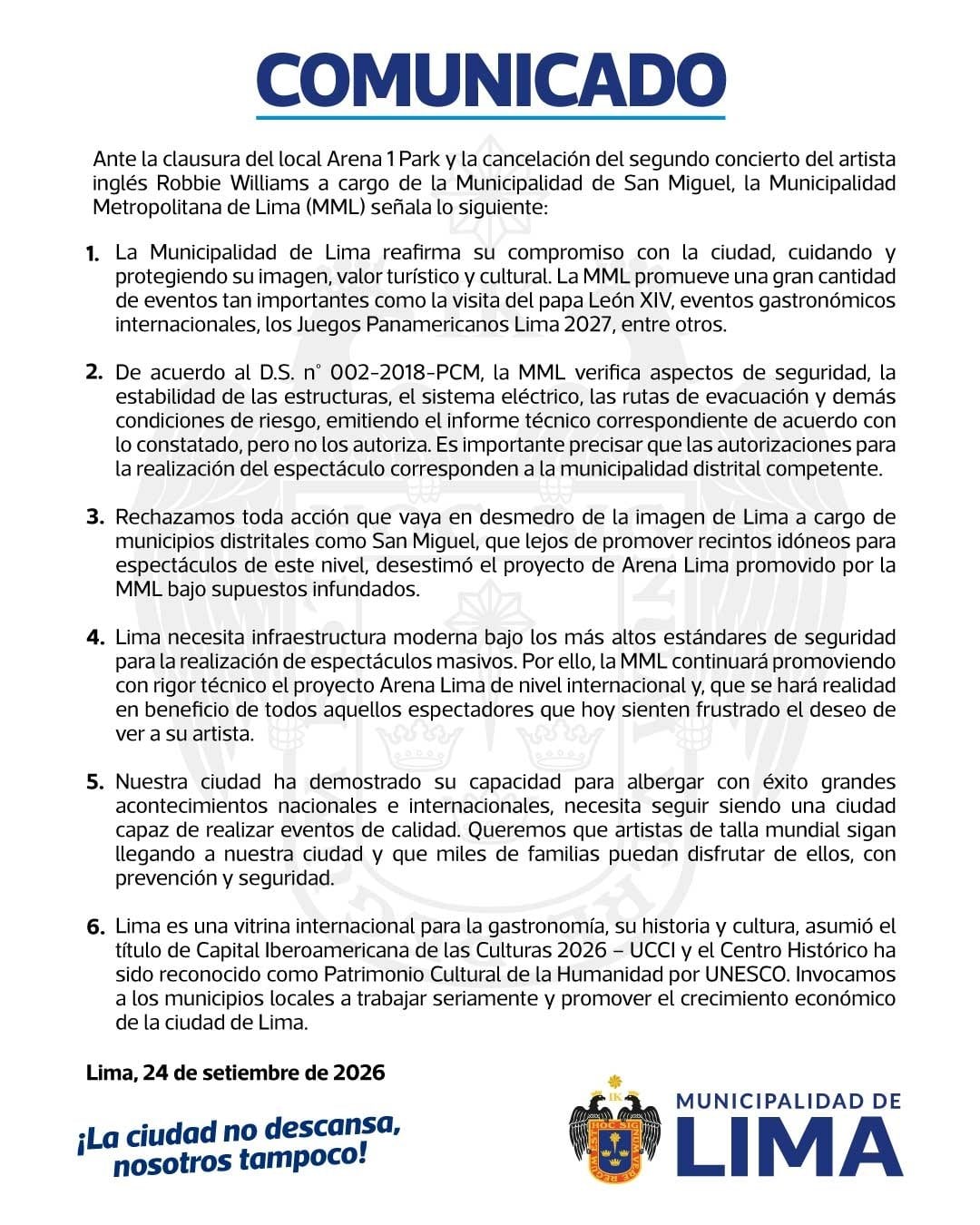 Comunicado de la MML.