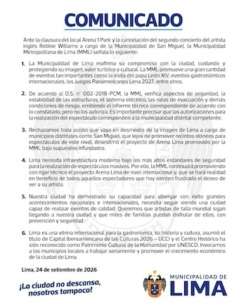 Comunicado de la MML.