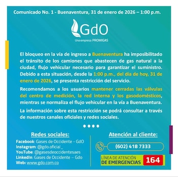 Gases de Occidente suspendió el