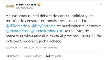 Captura trino. Senado cambia fecha