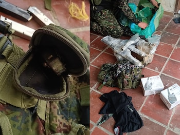 As autoridades judiciárias receberam os equipamentos apreendidos e investigam a apreensão do arsenal em Santa Marta – crédito do Exército Nacional.