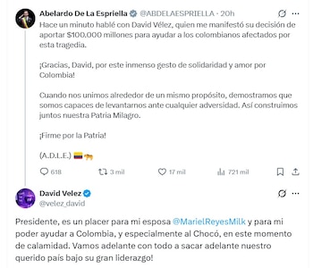 David Vélez, dueño de NuBank, dij oque es un placer ayudar a Colombia - crédito @Velez_David/X