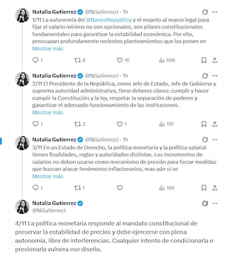 Natalia Gutiérrez, presidenta del Consejo Gremial, aseguró que el respeto al marco legal para fijar el salario mínimo no es opcional - crédito @NGutierrezJ/X