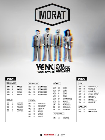 La agrupación trabaja en la producción de su sexto álbum de estudio mientras planifica presentaciones en España y América del Norte con su 'Ya Es Mañana World Tour' - crédito cortesía Morat