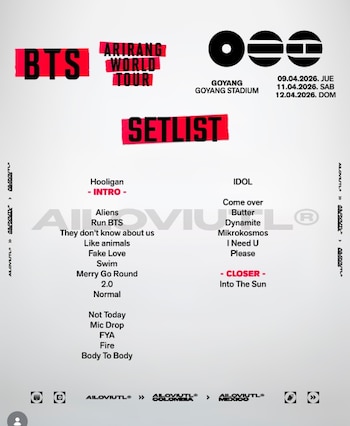 Setlist de BTS. IG