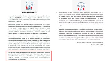 Comunicado difundido por el gremio.