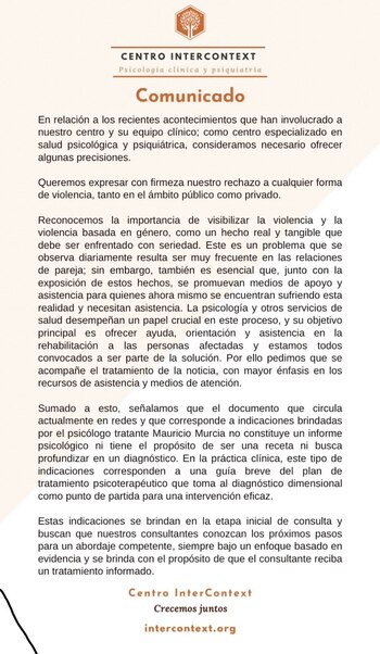 Comunicado de Centro Intercontext sobre