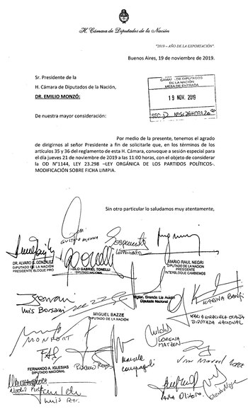 El pedido de sesión especial