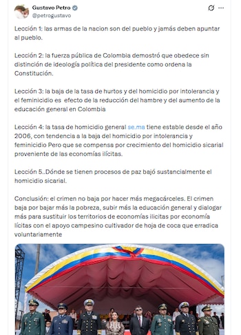 Gustavo Petro hizo una defensa de su gestión y expuso varias lecciones que, según afirmó, recogen las principales experiencias de su administración a lo largo del último cuatrienio - crédito @petrogustavo/X