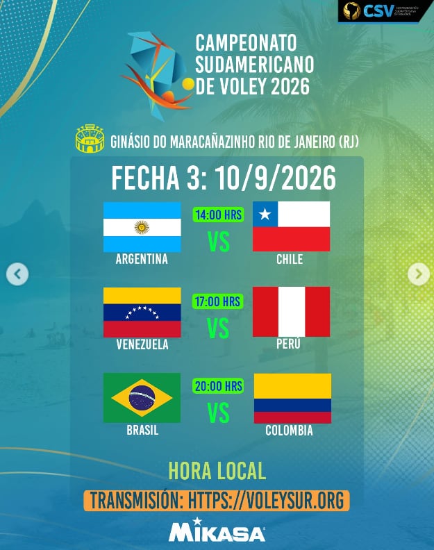 Así se jugará la fecha 3 del Campeonato Sudamericano de vóley 2026