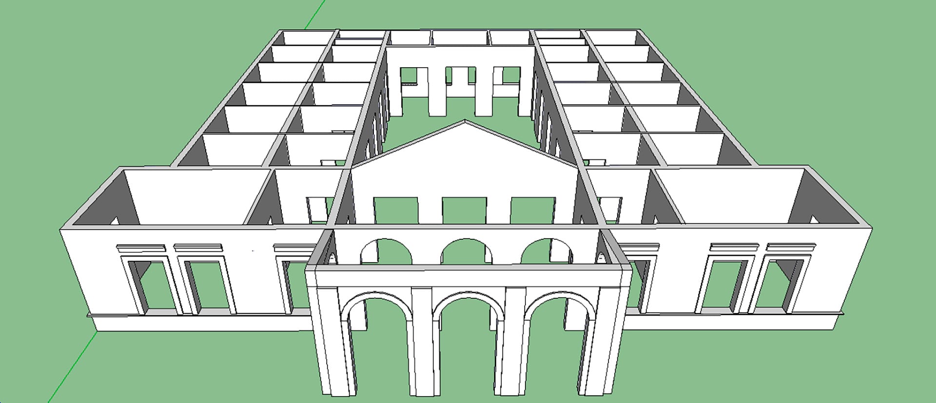 Plano en 3D de cómo pudo haber sido la estructura y distribución del Hotel Mar del Sud