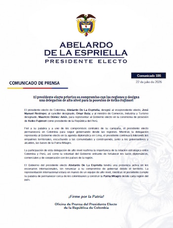 Este fue el comunicado de Abelardo de la Espriella sobre su inasistencia a la posesión de Keiko Fujimori, en Perú - crédito Defensores de la Patria
