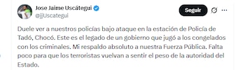 El representante electo José Jaime Uscátegui rechazó ataques reportados en Tadó, Chocó - crédito @jjUscategui/X