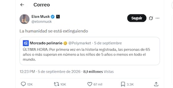 Musk presenta la caída de los nacimientos como un riesgo para la humanidad, aunque sus efectos demográficos, económicos y sociales varían considerablemente entre regiones - crédito captura de pantalla X