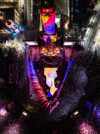 Una toma área del Monumento a la Bandera, en Rosario, donde se realizó la ceremonia inaugural de los Juegos Suramericanos Santa Fe 2026