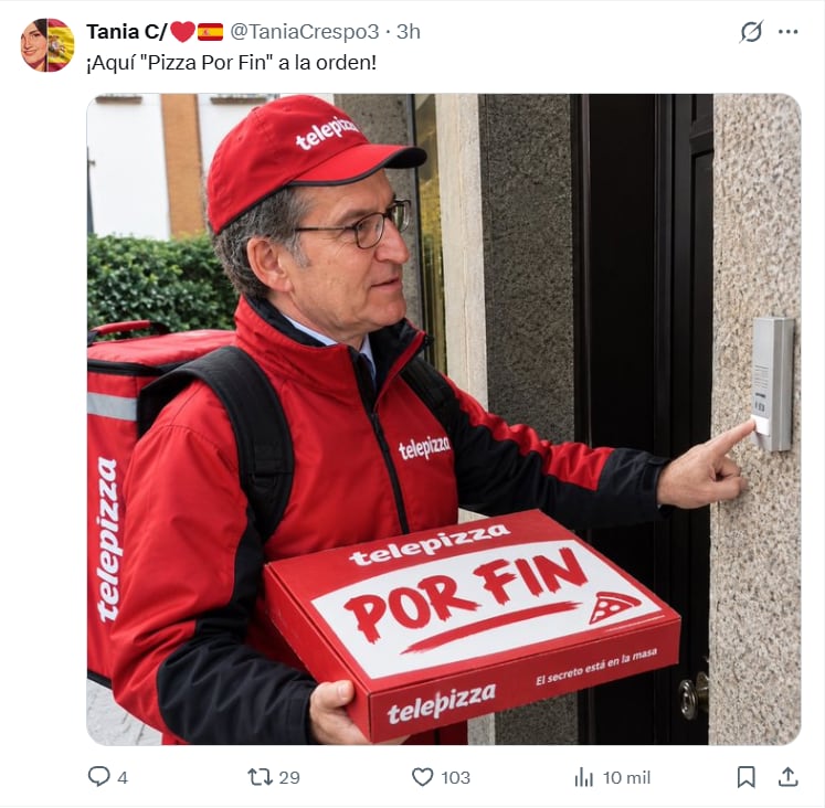 Meme de Feijóo como repartidor de pizza (X)