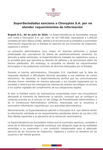 La investigación contra Chevyplan comenzó por quejas y reclamos de usuarios de planes de autofinanciamiento comercial - crédito @SSociedades/X