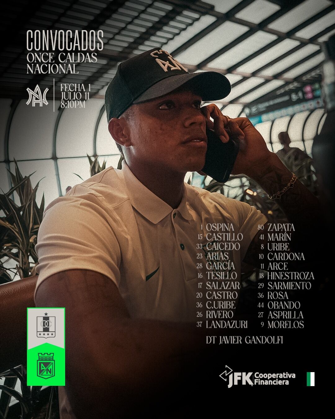 Convocados de Atlético Nacional para enfrentar al Once Caldas en Manizales - crédito Atlético Nacional