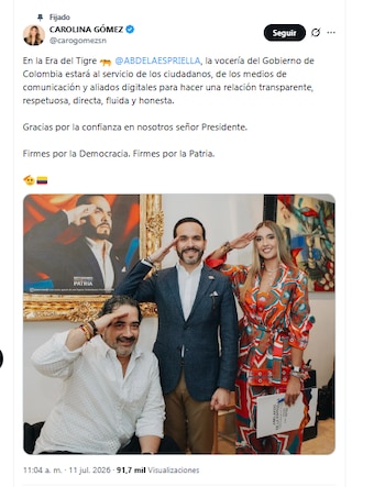 Sandra Carolina Gómez, vocera el Gobierno electo de De la Espriella, celebró su designación - crédito @carogomezsn/X