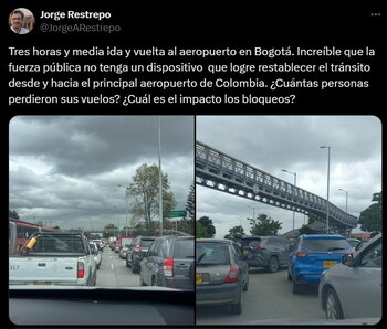 Continúan los trancones en la calle 26 por protestas del sindicato de la DIAN - crédito @JorgeARestrepo/X
