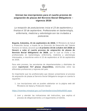 La postulación al Servicio Social Obligatorio es gratuita y debe realizarse únicamente en la plataforma del Ministerio de Salud - crédito Ministerio de Salud