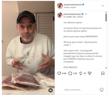 El reel de José María Muscari sobre el jamón crudo acumuló más de 4.000 me gusta y 1.200 comentarios en pocas horas