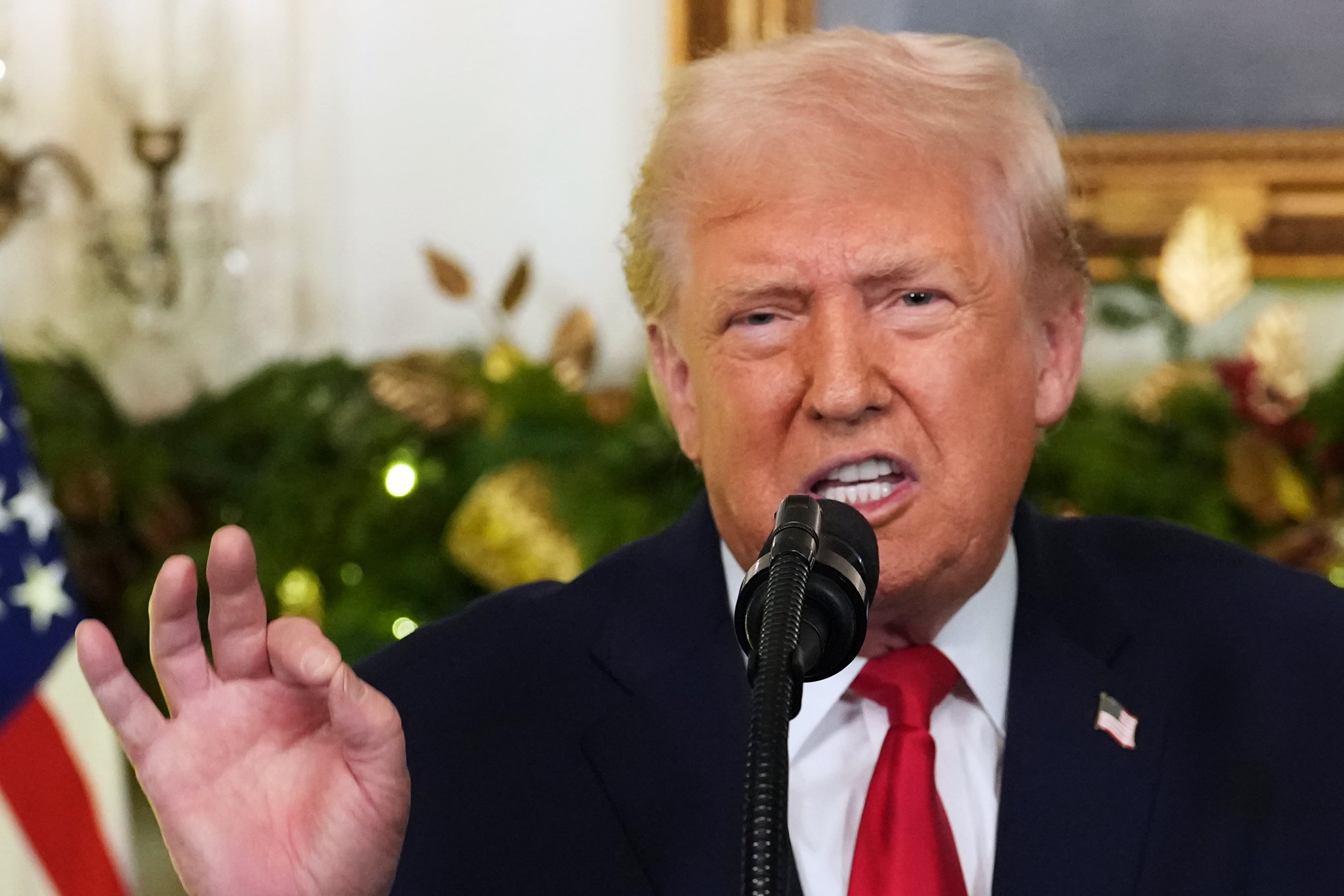El presidente Donald Trump se dirige a la nación desde la Casa Blanca, el miércoles 17 de diciembre de 2025, en Washington (Doug Mills/The New York Times via AP, Pool)