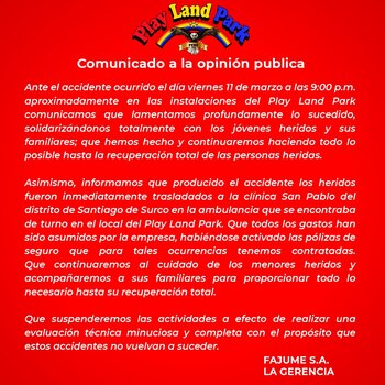Fuente: @playlandparkpe (Twitter)