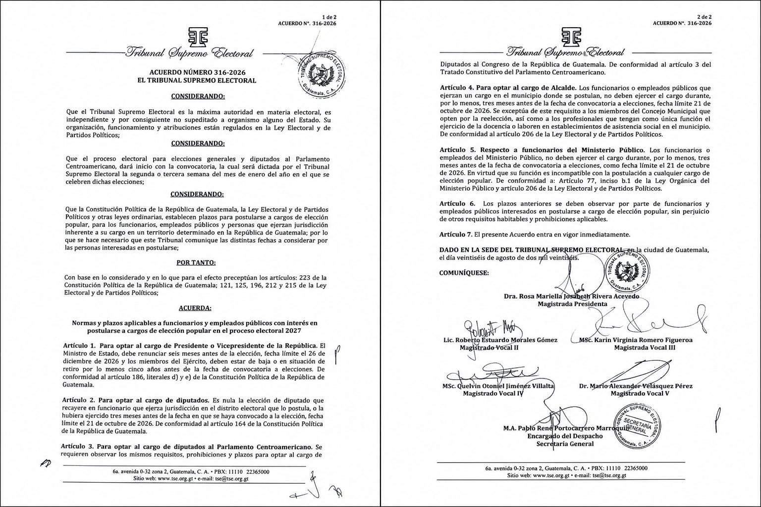 El Tribunal Supremo Electoral de Guatemala establece los plazos de renuncia para los funcionarios públicos interesados en participar en el proceso electoral general de 2027. (Imagen Ilustrativa Infobae)