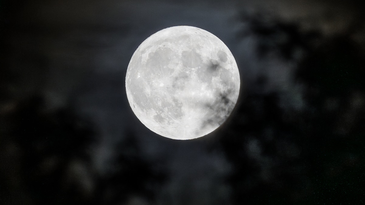 Imagen de la Luna llena brillante sobre el horizonte