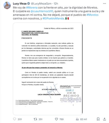 Lucy Meza comparte su carta