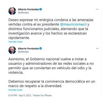 alberto fernandez repudio amenazas a mauricio macri