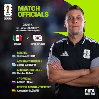 Esta es la terna designada para el partido de México vs. Corea del Sur en la Copa Mundial de la FIFA 2026 - crédito FIFA