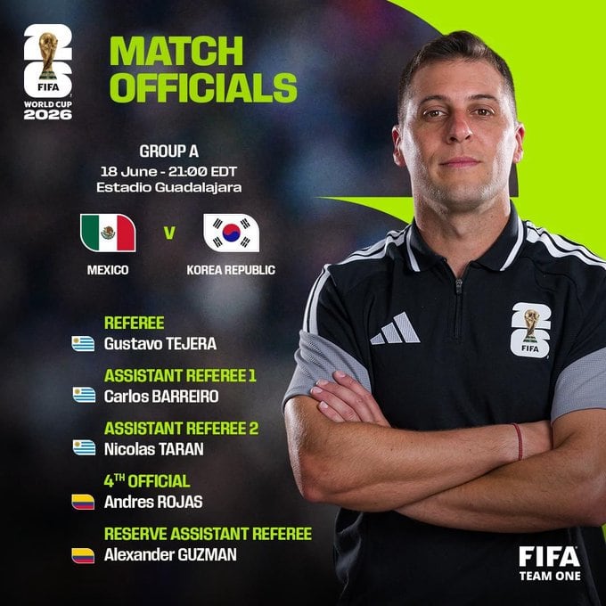 Esta es la terna designada para el partido de México vs. Corea del Sur en la Copa Mundial de la FIFA 2026 - crédito FIFA