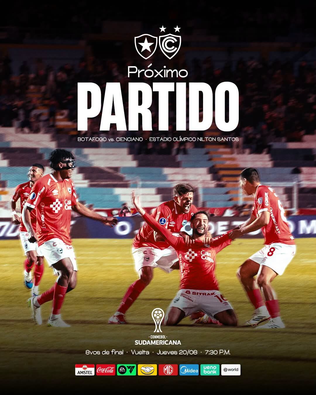 Cienciano visita a Botafogo por la vuelta de octavos de final de la Copa Sudamericana 2026. Crédito: Cienciano