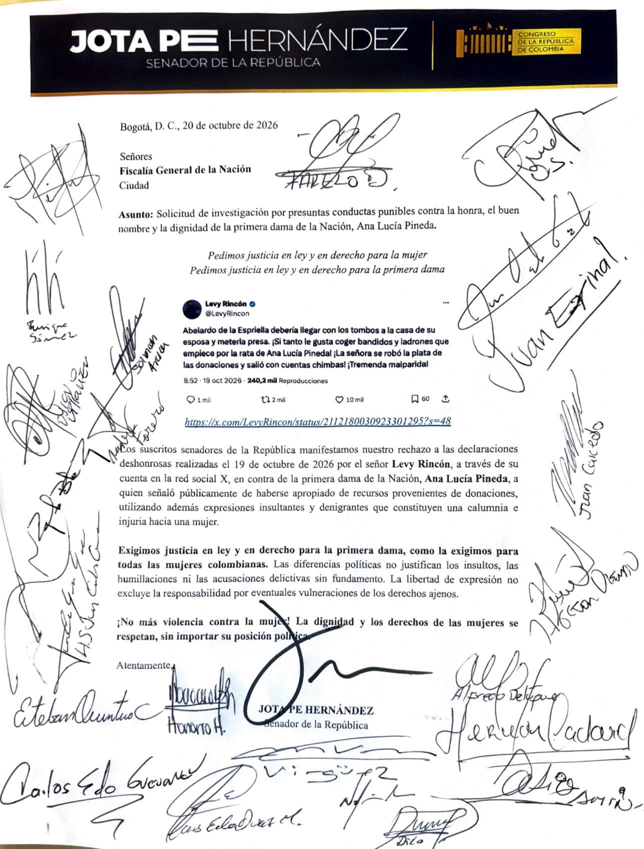 El legislador Jota Pe Hernández sostuvo que la iniciativa pretende cuestionar los ataques dirigidos a las mujeres - crédito @JotaPeHernandez/X