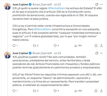 Algunos de los reclamos que hizo el senador Juan Espinal sobre la eventual resolución - crédito @Juan_EspinalR/X