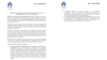 La Defensoría solicitó a los grupos armados mantener a la población civil al margen de las hostilidades - crédito Defensoría del Pueblo
