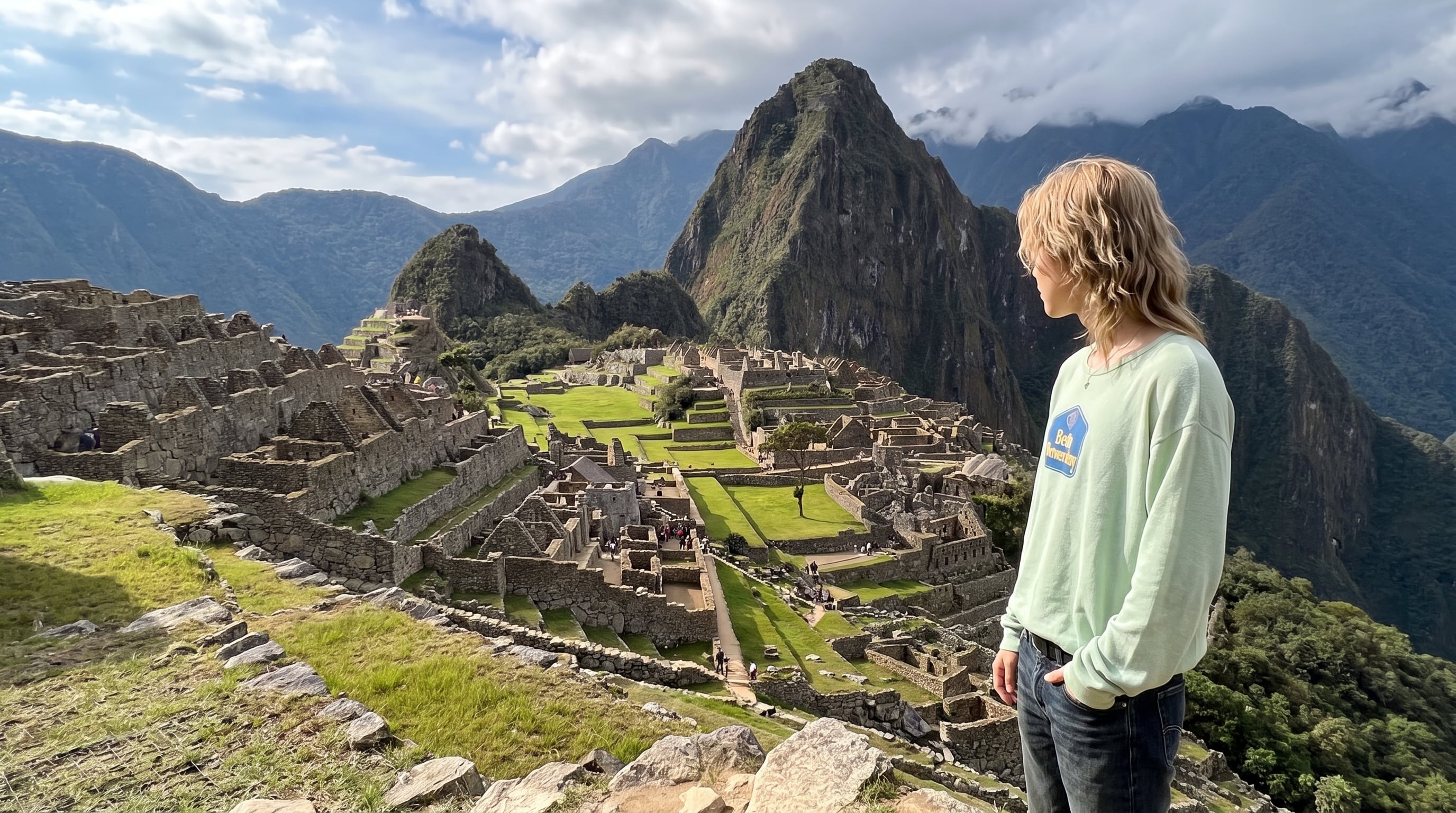 El cantante Jimin contempla la ciudadela inca de Machu Picchu desde un mirador elevado en Perú. (Imagen Ilustrativa Infobae)