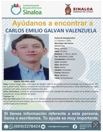 Ficha de búsqueda de Carlos Emilio Galván Valenzuela. (Crédito: facebook)