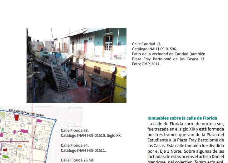 El INAH señala que la vecindad se ubica en la calle de Caridad 13. (Estudio Urbanístico y Patrimonial del barrio de tepito)