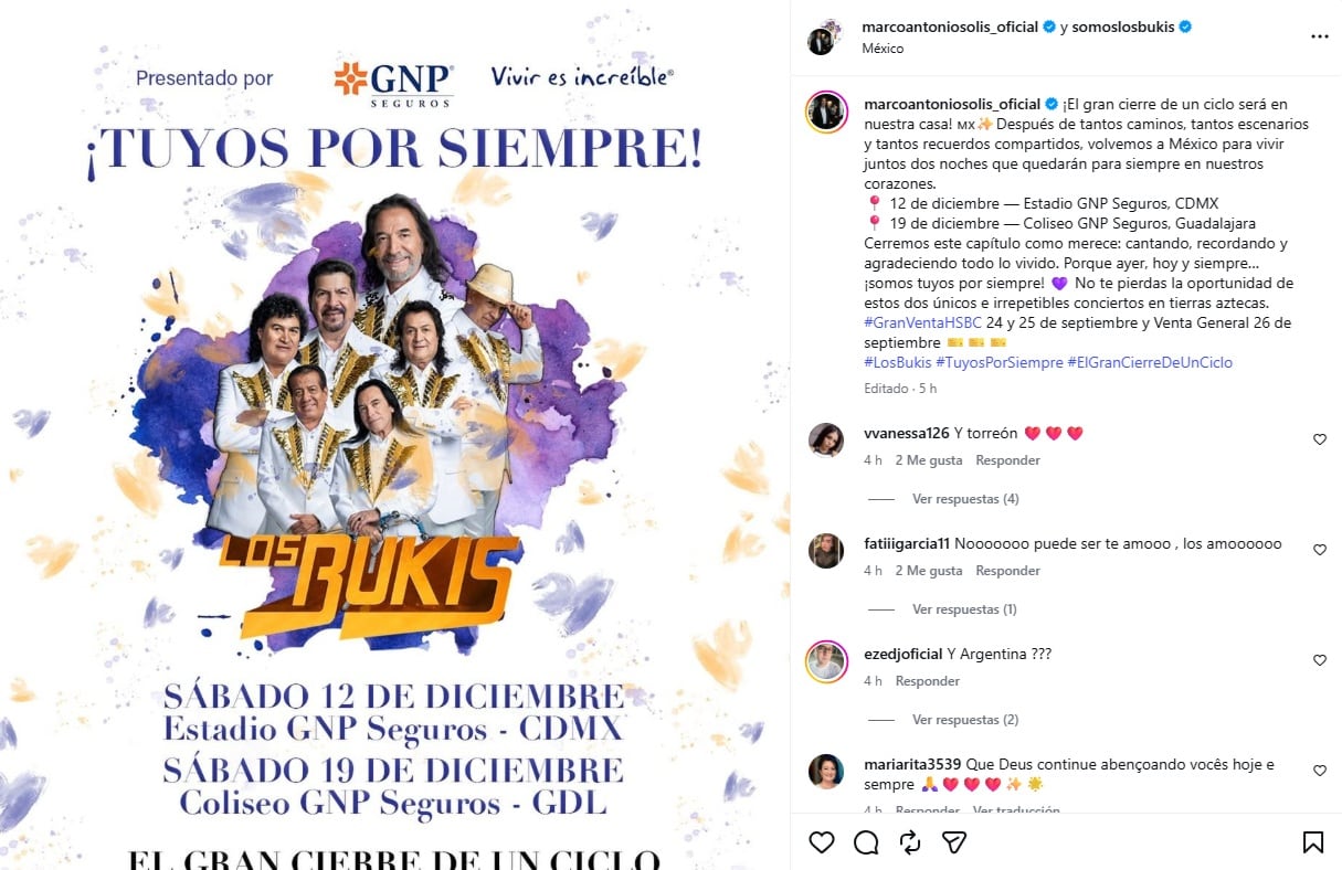 Marco Antonio Solís confirma concierto de Los Bukis en diciembre 2026 en México