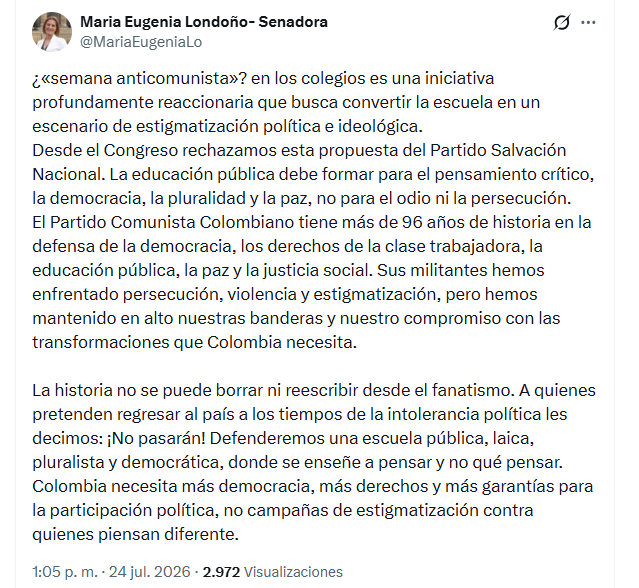 La senadora del Pacto Histórico cuestionó la propuesta de una