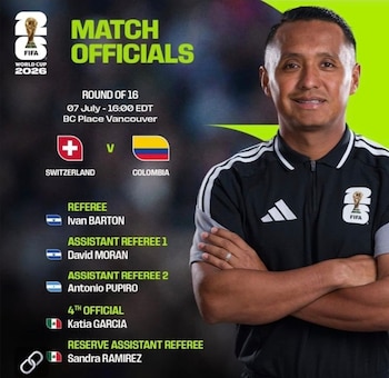 Esta es la terna arbitral para el partido entre la Selección Colombia y Suiza - crédito FIFA