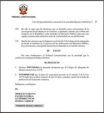 Resolución del Tribunal Constitucional sobre