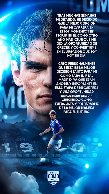 Nico Paz firmó su continuidad en el Como, club que lo clasificó a la Champions League por primera vez en su historia