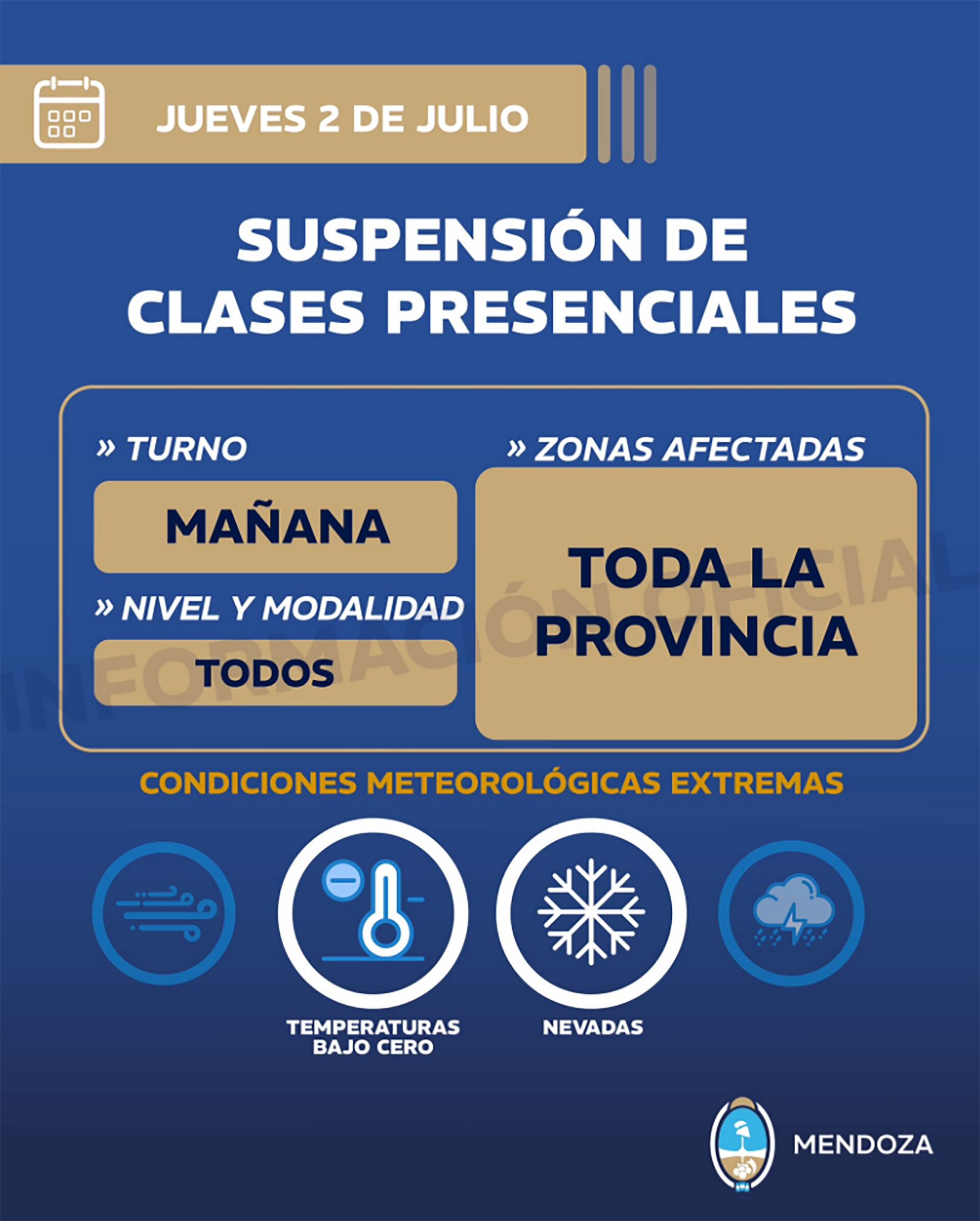 El aviso oficial de la provincia de Mendoza