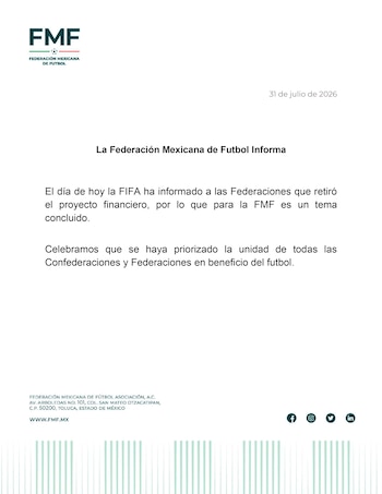 Mediante un comunicado, la FMF se deslindó de responsabilidades previas, anunciando que tras el retiro de FIFA de la iniciativa, al futbol mexicano ya no le compete. (X/ @FMF)
